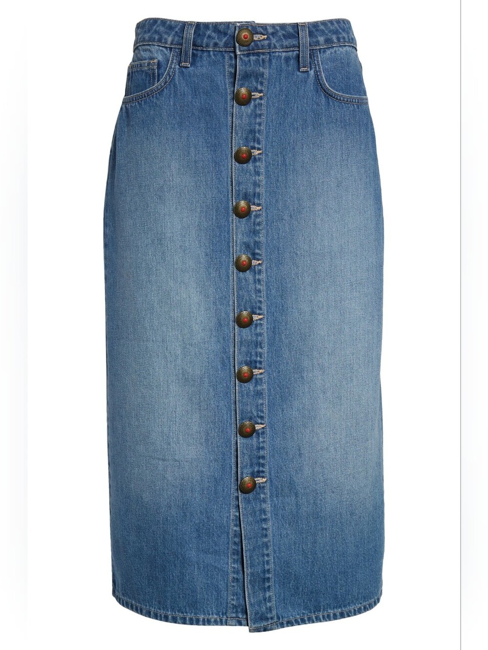 0L'Agence Buttonfront Highwaist  Denim Midi Skirt 24